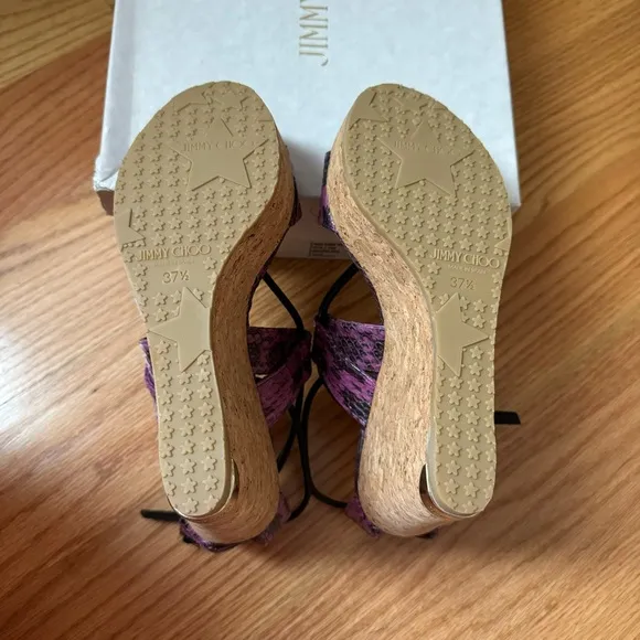 Jimmy Choo Nelson 100 Madeline Elaphe Cork Wedges Platform Sandals