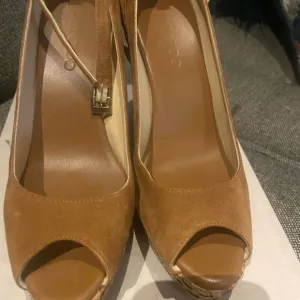 JIMMY CHOO • New Suede Pacific Peep Toe Ankle Strap Cork Wedge Pumps Shoes