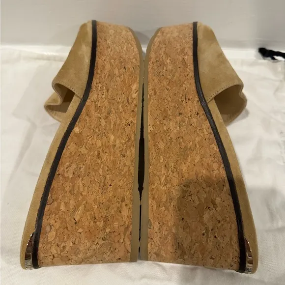 Jimmy Choo Nude Beige Suede Deedee Slip On Cork Platform Wedges Size 39