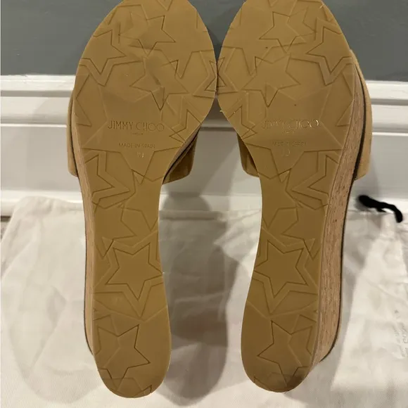 Jimmy Choo Nude Beige Suede Deedee Slip On Cork Platform Wedges Size 39