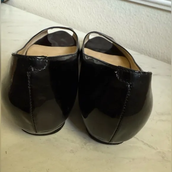 JIMMY CHOO Patent Leather Open Toe Kitten Wedges