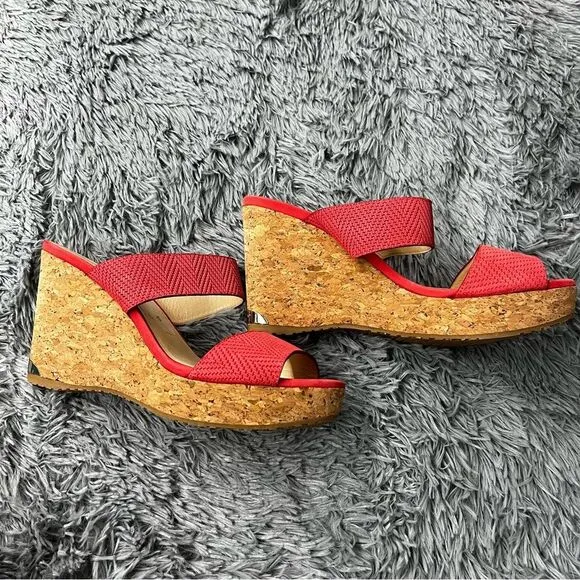 Jimmy Choo Red Strap Open Toe Wedges Size 42 (11.5)