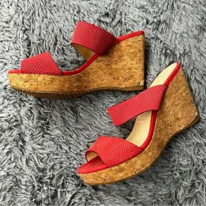 Jimmy Choo Red Strap Open Toe Wedges Size 42 (11.5)