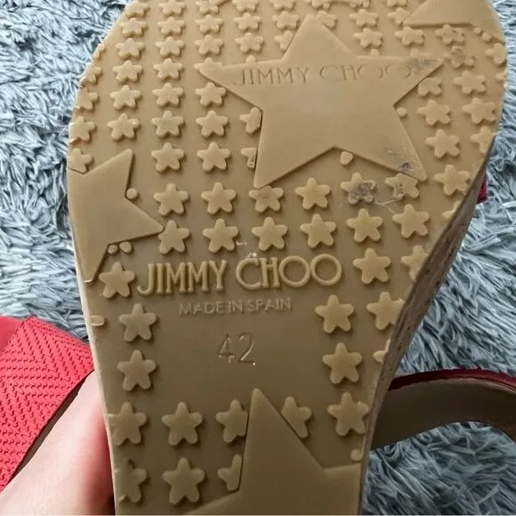 Jimmy Choo Red Strap Open Toe Wedges Size 42 (11.5)