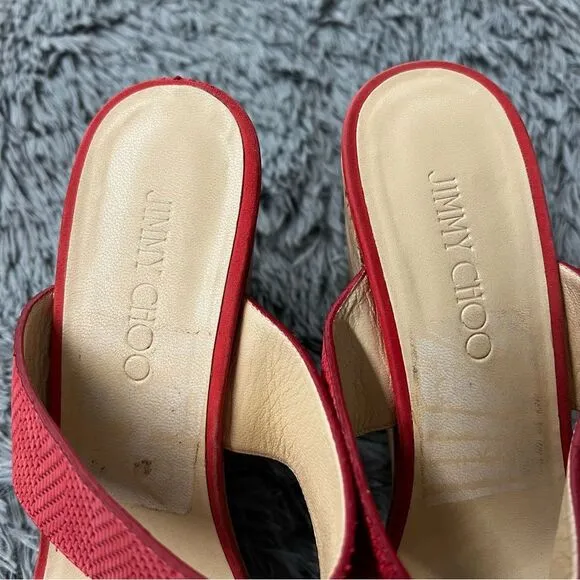 Jimmy Choo Red Strap Open Toe Wedges Size 42 (11.5)
