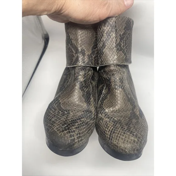 Jimmy Choo Snakeskin Foldover Wedge Booties Sz 37 1/2