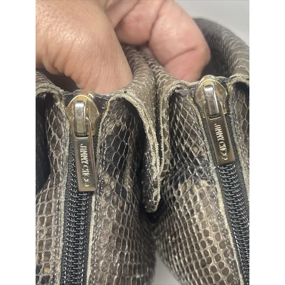 Jimmy Choo Snakeskin Foldover Wedge Booties Sz 37 1/2