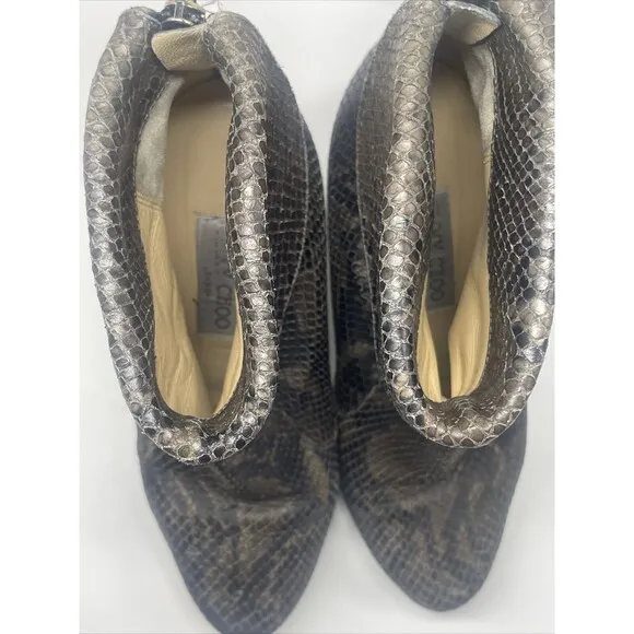 Jimmy Choo Snakeskin Foldover Wedge Booties Sz 37 1/2