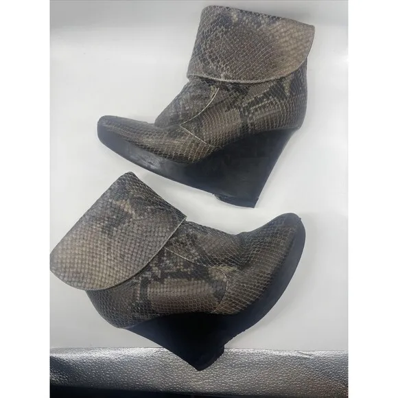 Jimmy Choo Snakeskin Foldover Wedge Booties Sz 37 1/2
