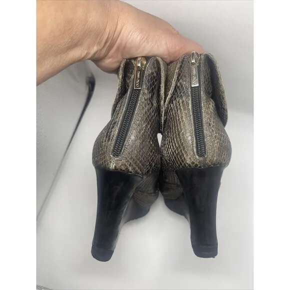 Jimmy Choo Snakeskin Foldover Wedge Booties Sz 37 1/2