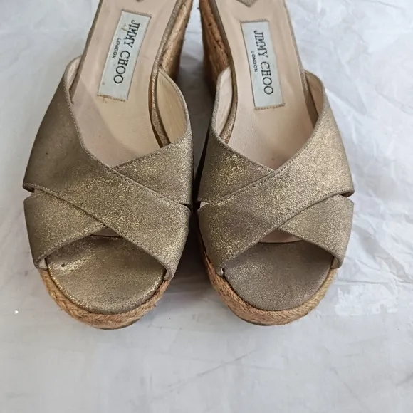 Jimmy Choo Suede Criss Cross Slip-On Platform Sandal Wedges size 40
