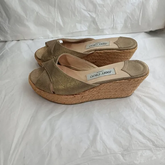 Jimmy Choo Suede Criss Cross Slip-On Platform Sandal Wedges size 40