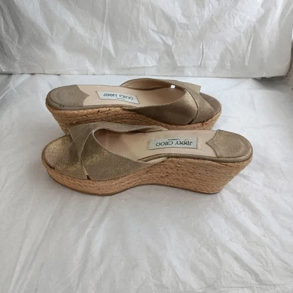 Jimmy Choo Suede Criss Cross Slip-On Platform Sandal Wedges size 40