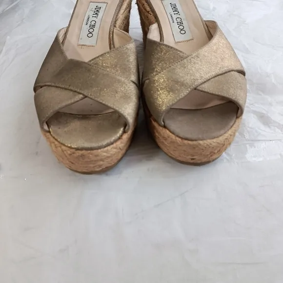 Jimmy Choo Suede Criss Cross Slip-On Platform Sandal Wedges size 40