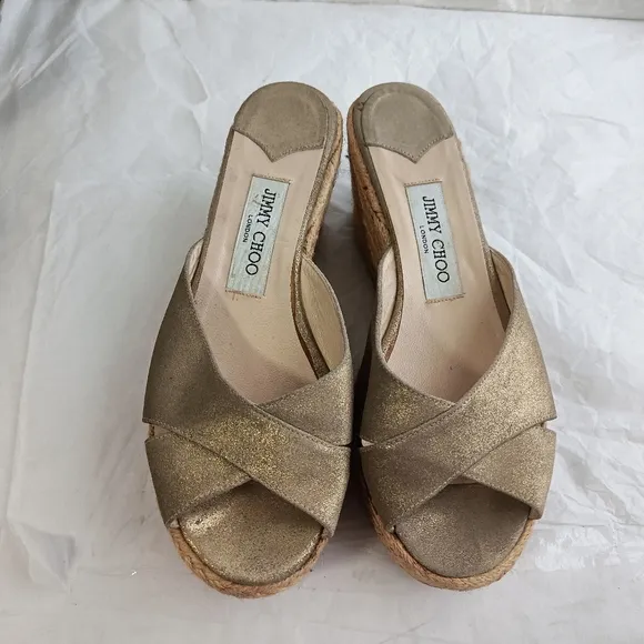 Jimmy Choo Suede Criss Cross Slip-On Platform Sandal Wedges size 40