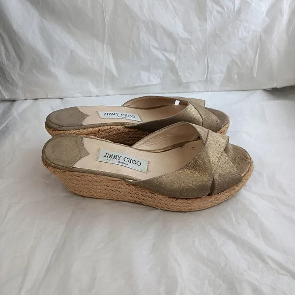Jimmy Choo Suede Criss Cross Slip-On Platform Sandal Wedges size 40