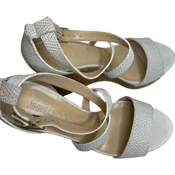 Jimmy Choo White Portia Platform Wedges 39.5