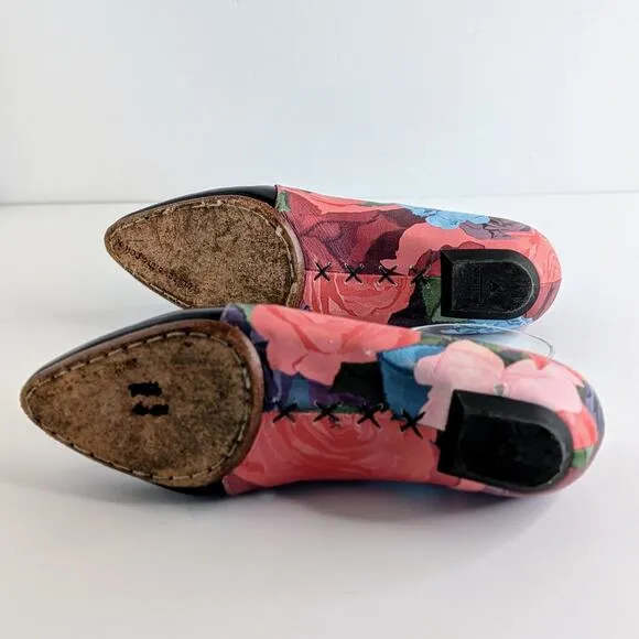John Fluevog Shoes The Coal Womens 5 Pink Black Floral Lace Up Pointy Toe Heel
