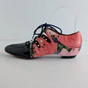 John Fluevog Shoes The Coal Womens 5 Pink Black Floral Lace Up Pointy Toe Heel