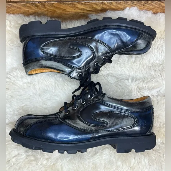 John Fluevog Size 9.5/10 7th Heaven Supervog Derby Size Blue/Grey DISCONTINUED
