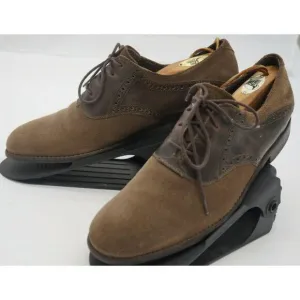 JOHN VARVATOS Men's Buck Saddle Oxford Shoes Size 10.5M Suede Leather Tan Brown