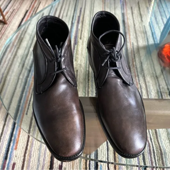 John Varvatos USA Dark Brown Leather Lace Up Dress Ankle Chukka Boots