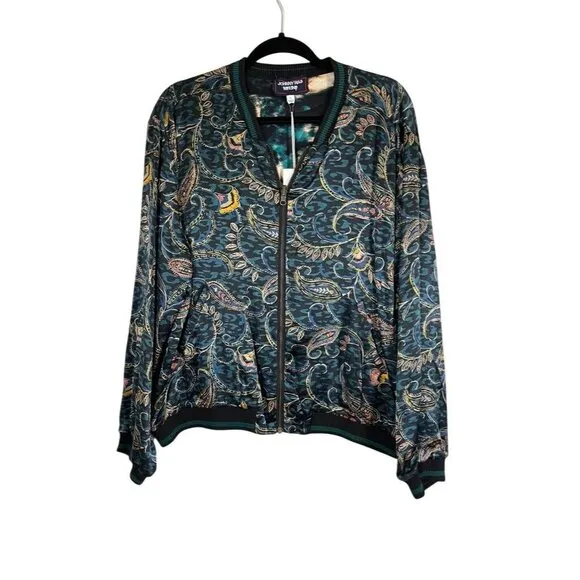 Johnny Was Jacket Women XL Silk Floral Full Zip Reversible Twilight Bomber Coat