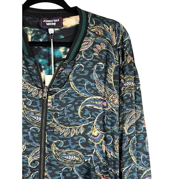 Johnny Was Jacket Women XL Silk Floral Full Zip Reversible Twilight Bomber Coat