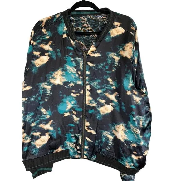 Johnny Was Jacket Women XL Silk Floral Full Zip Reversible Twilight Bomber Coat