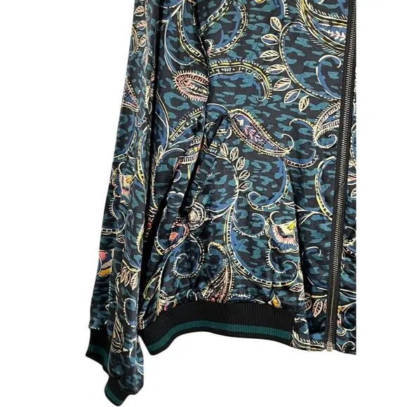 Johnny Was Jacket Women XL Silk Floral Full Zip Reversible Twilight Bomber Coat