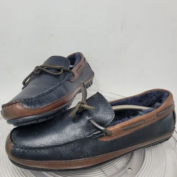 JOHNSTON &amp; MURPHY CORT SHEARLING BLACK FULL-GRAIN LEATHER DRIVING MOC Sz 9.5 99%