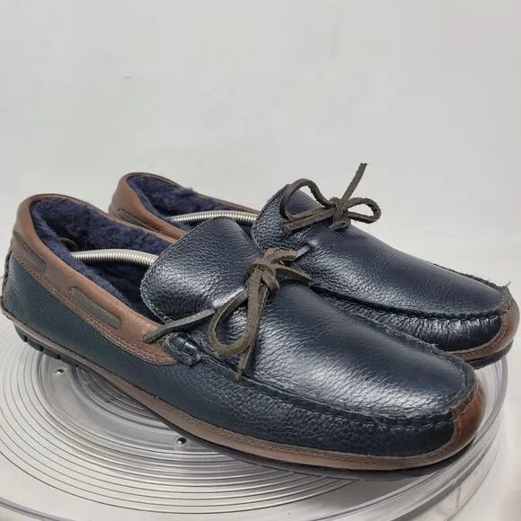 JOHNSTON &amp; MURPHY CORT SHEARLING BLACK FULL-GRAIN LEATHER DRIVING MOC Sz 9.5 99%