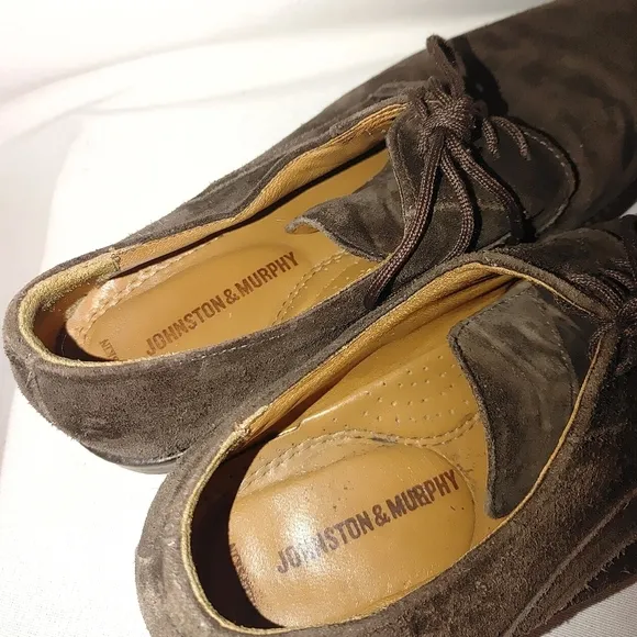 Johnston &amp; Murphy Lace Up Oxford Derby Shoe Brown Suede 8 Comfortable Casual