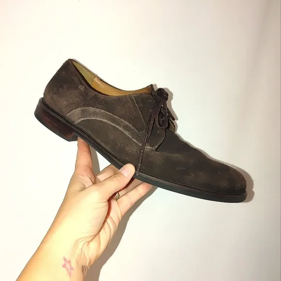 Johnston &amp; Murphy Lace Up Oxford Derby Shoe Brown Suede 8 Comfortable Casual