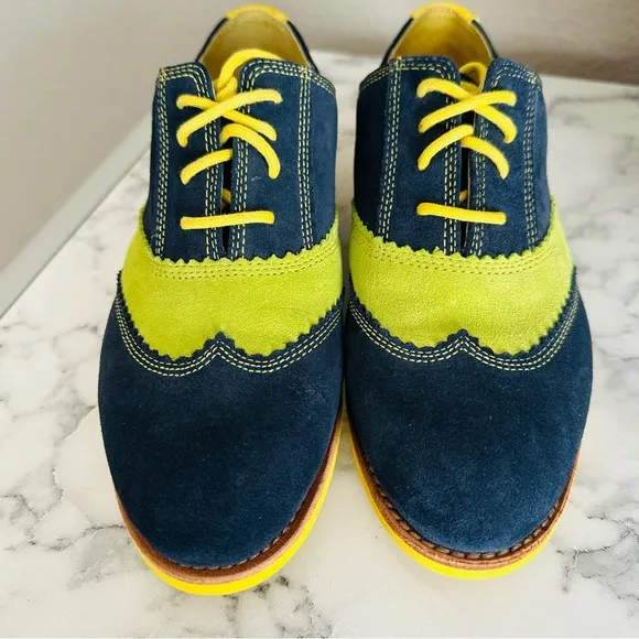 Johnston &amp; Murphy Ladies Derby Oxford Shoes Blue Yellow Lime Green Suede Size 7