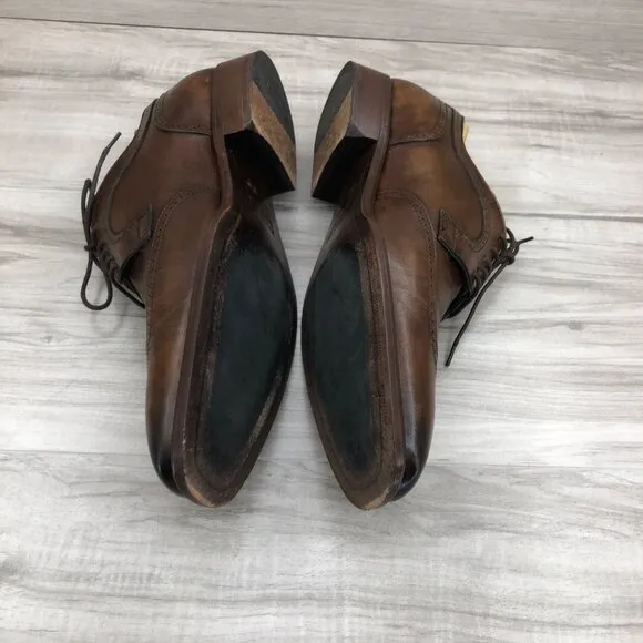 Johnston &amp; Murphy Oxfords Mens 9.5M Brown Leather Lace Up Wingtip Derby Shoes