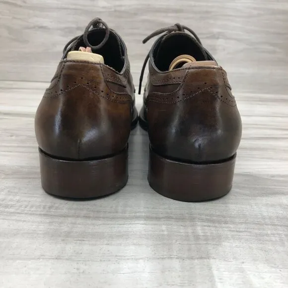 Johnston &amp; Murphy Oxfords Mens 9.5M Brown Leather Lace Up Wingtip Derby Shoes