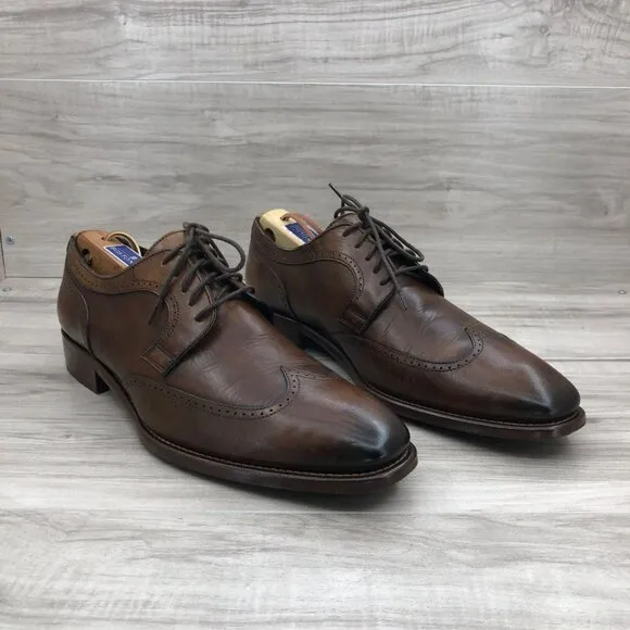 Johnston &amp; Murphy Oxfords Mens 9.5M Brown Leather Lace Up Wingtip Derby Shoes