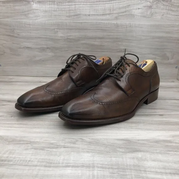 Johnston &amp; Murphy Oxfords Mens 9.5M Brown Leather Lace Up Wingtip Derby Shoes