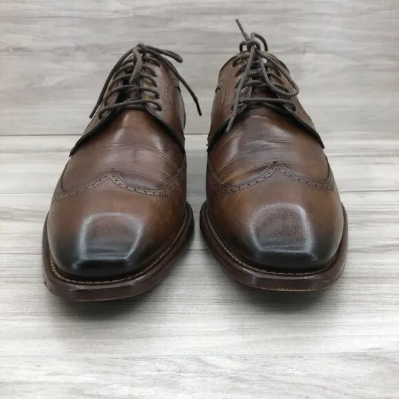 Johnston &amp; Murphy Oxfords Mens 9.5M Brown Leather Lace Up Wingtip Derby Shoes