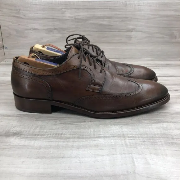 Johnston &amp; Murphy Oxfords Mens 9.5M Brown Leather Lace Up Wingtip Derby Shoes