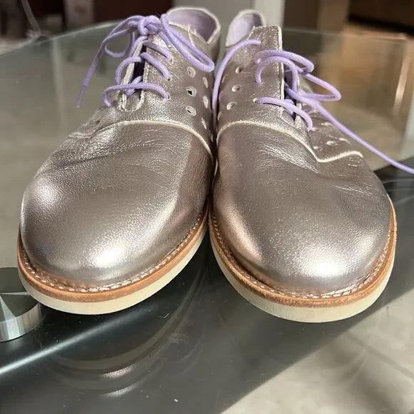 Johnston &amp; Murphy lilac metallic leather soft moccasins Sz 8,5 new