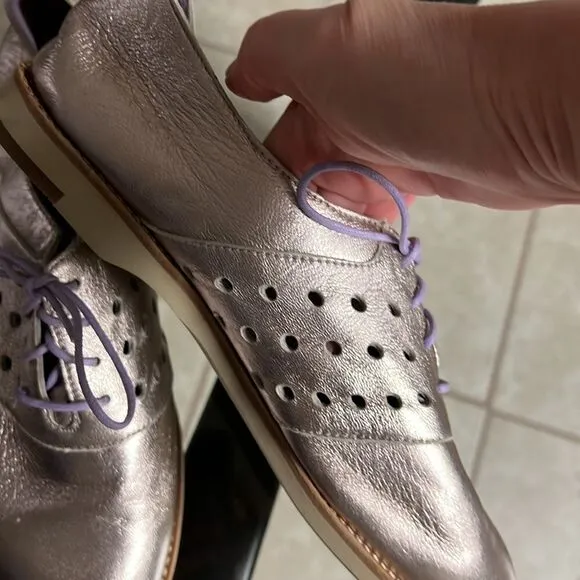 Johnston &amp; Murphy lilac metallic leather soft moccasins Sz 8,5 new