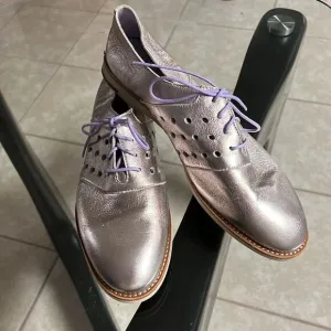 Johnston &amp; Murphy lilac metallic leather soft moccasins Sz 8,5 new