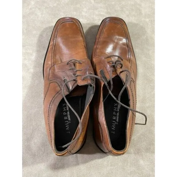 Johnston Murphy Mens Derby Oxford Lace Up Shoes Brown Leather Size 14M