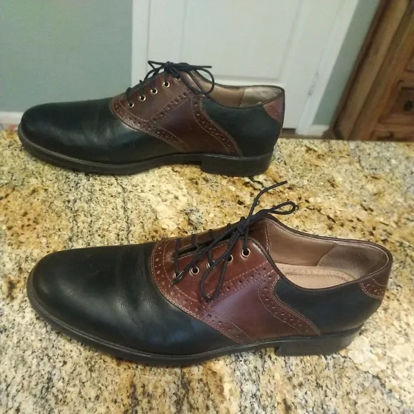 Johnston Murphy Oxford Saddle Two Tone Black Brown Leather Lace Up Shoes 9M