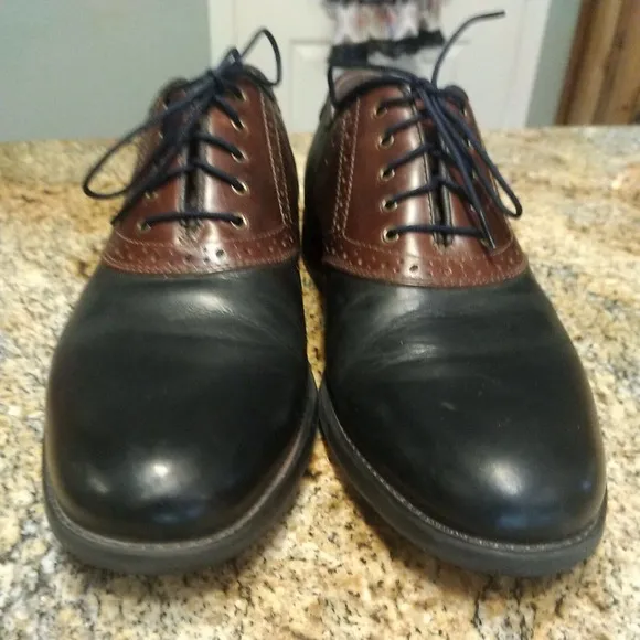 Johnston Murphy Oxford Saddle Two Tone Black Brown Leather Lace Up Shoes 9M