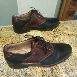 Johnston Murphy Oxford Saddle Two Tone Black Brown Leather Lace Up Shoes 9M