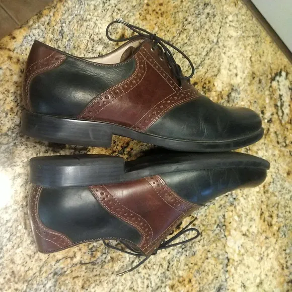 Johnston Murphy Oxford Saddle Two Tone Black Brown Leather Lace Up Shoes 9M