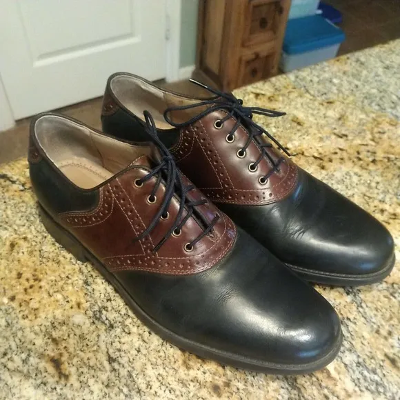 Johnston Murphy Oxford Saddle Two Tone Black Brown Leather Lace Up Shoes 9M